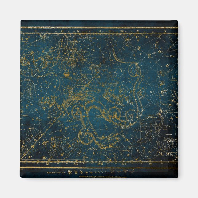 Íman Mapa de estrelas Dourado e Azul Escuro Ilustrado (Frente)