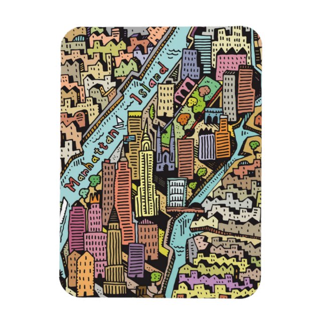 Íman Mapa de mão desenhada do Nova Iorque (Vertical)