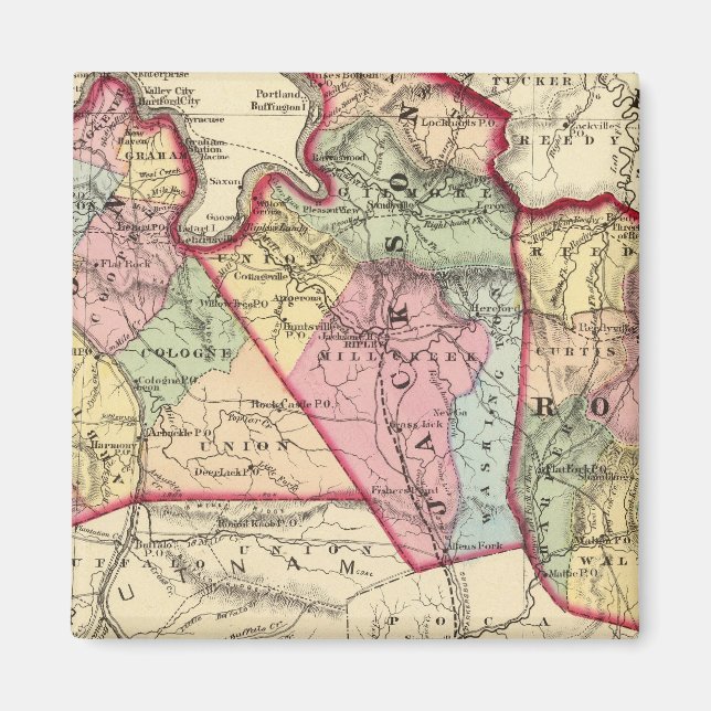 Íman Mapa de Mason, Jackson, condados Roane (Frente)