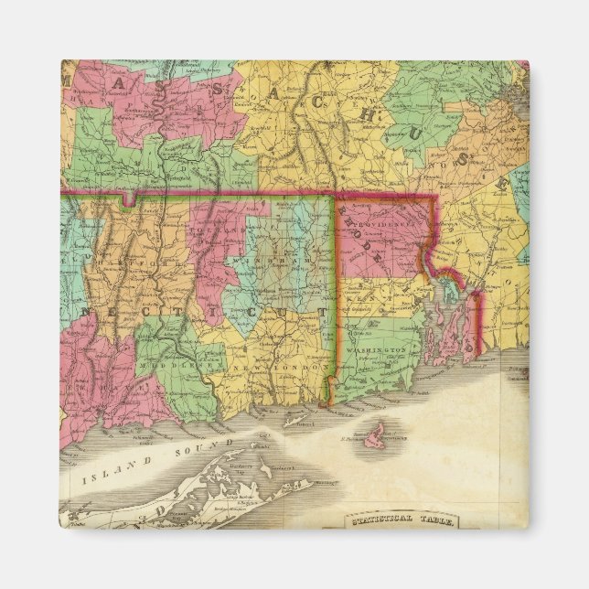 Íman Mapa de Massachusetts Connecticut and Rhode Island (Frente)