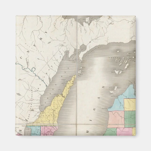 Íman Mapa de Michigan e Parte do Território de Wisconsi (Frente)