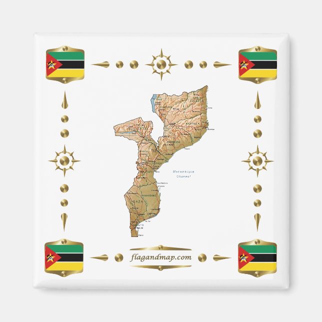 Íman Mapa de Moçambique + Sinalizadores (Frente)