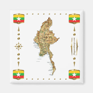 Íman Mapa de Myanmar + ímã de sinalizadores