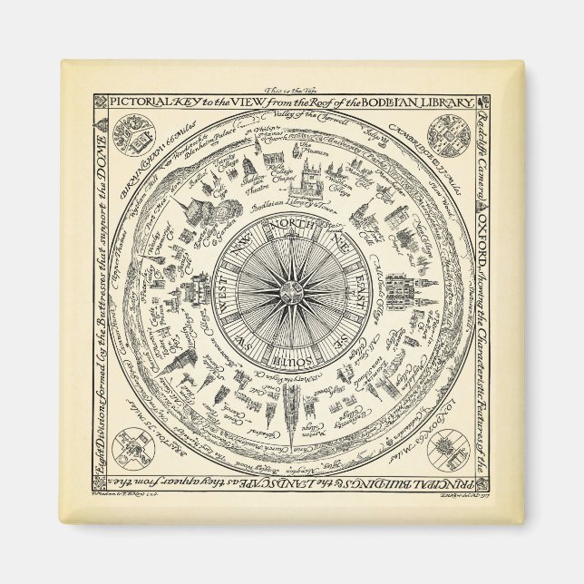 Íman Mapa de Oxford na Biblioteca Bodleian (Frente)