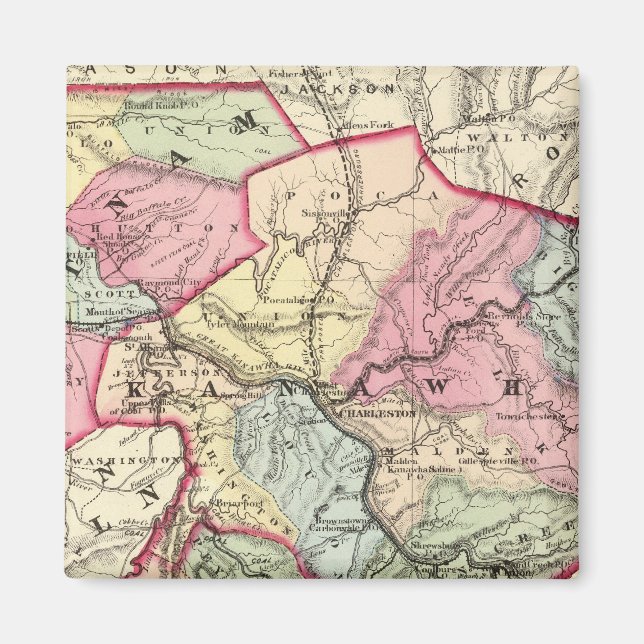 Íman Mapa de Putnam, Kanawha, Condados Boone (Frente)