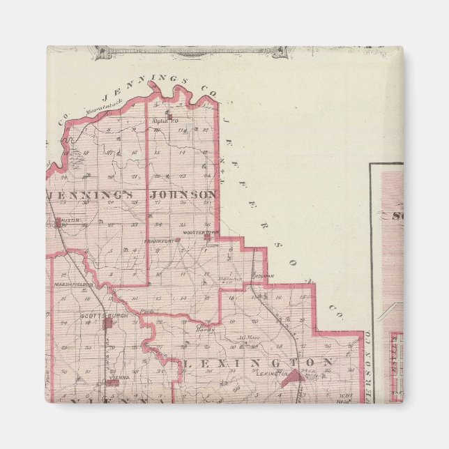 Íman Mapa de Scott County com Lexington, Scottsburg (Frente)