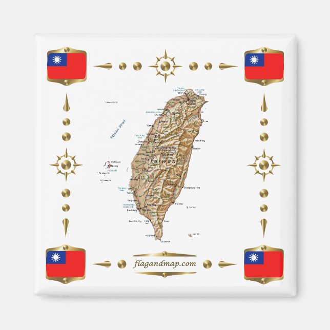 Íman Mapa de Taiwan + ímã de sinalizadores (Frente)