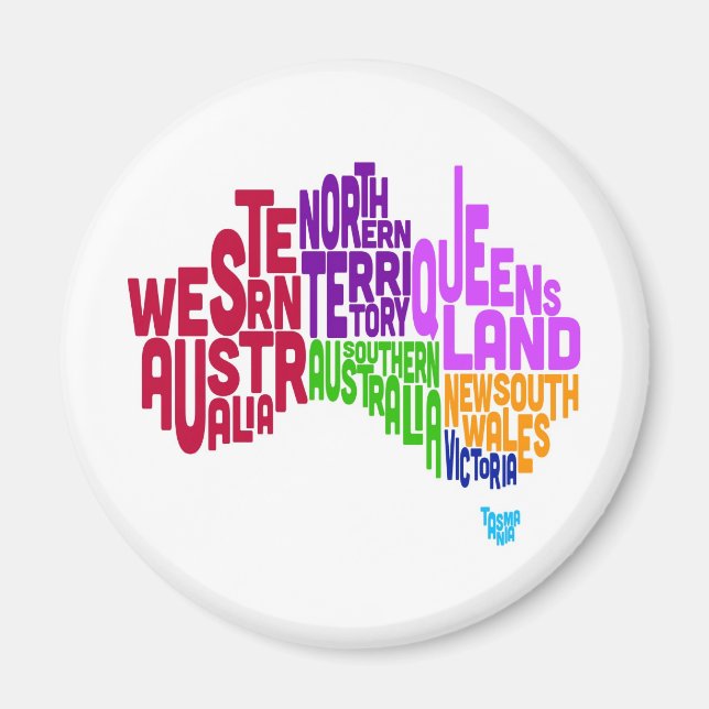 Íman Mapa de Texto Tipográfico da Austrália (Frente)