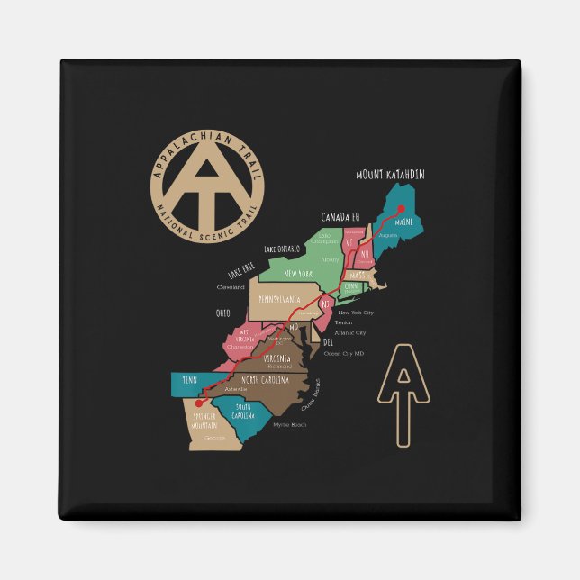 Íman Mapa de Trilha Appalachian (Frente)