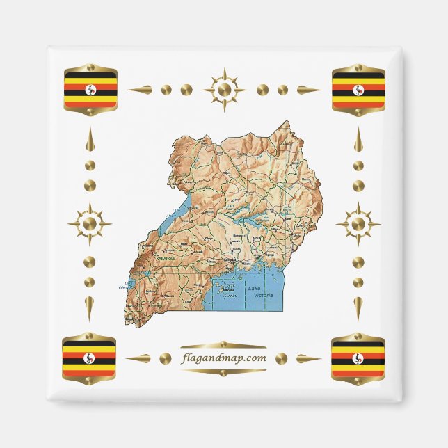 Íman Mapa de Uganda + ímã de sinalizadores (Frente)