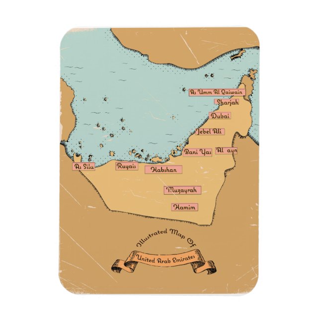 Íman Mapa de viagem antigo do Bahrein (Vertical)