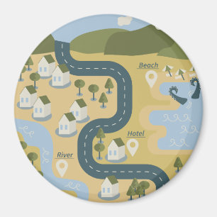 Íman mapa de viagem de férias do cenário de cartoon na 