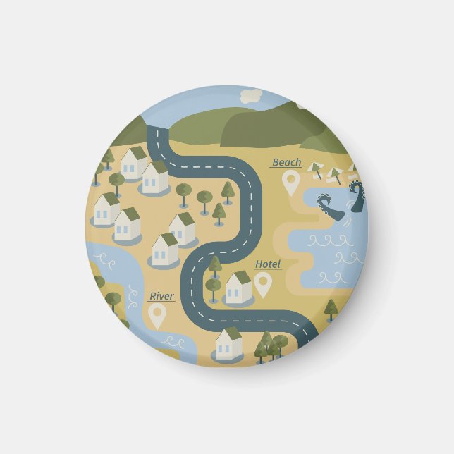 Íman mapa de viagem de férias do cenário de cartoon na  (Frente)