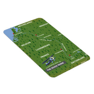 Íman Mapa de viagem do Rio Reno. Ímã