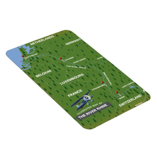 Íman Mapa de viagem do Rio Reno. Ímã (Lado Direito)