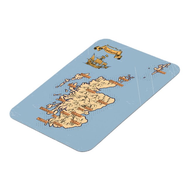 Íman Mapa de viagem ilustrado da Escócia (Left Side)