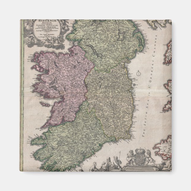 Íman Mapa de Vintage da Irlanda (1716) (Frente)