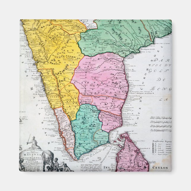 Íman Mapa de Vintagens da Península Indiana | 1733 (Frente)