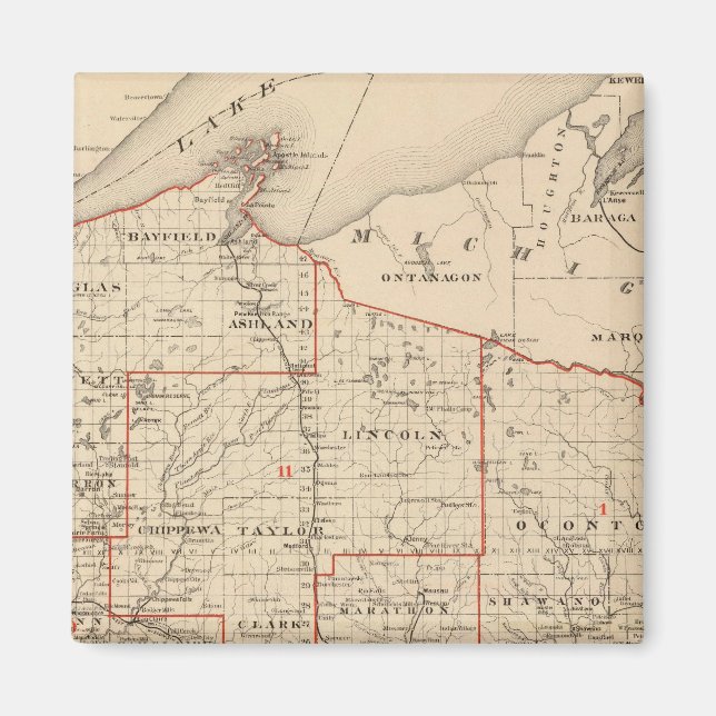 Íman Mapa de Wisconsin mostrando distritos senatoriais (Frente)