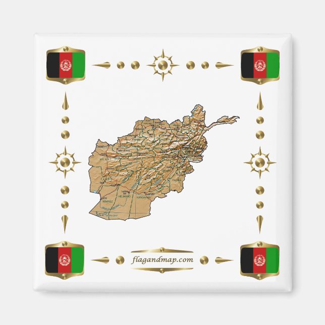 Íman Mapa do Afeganistão + ímã de sinalizadores (Frente)