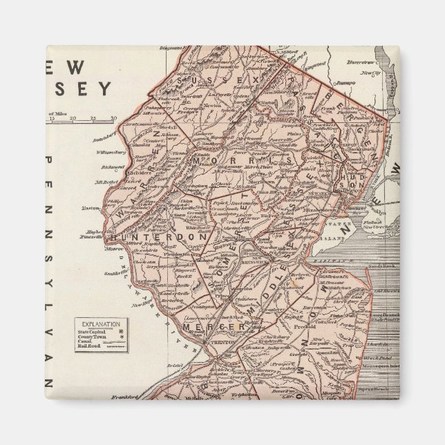 Íman Mapa do Atlas de Nova Jersey (Frente)