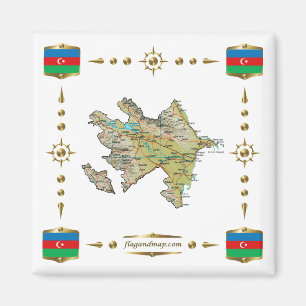 Íman Mapa do Azerbaijão + Ímã de Bandeiras
