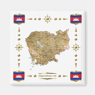 Íman Mapa do Camboja + Ímã dos Sinalizadores