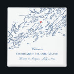 Íman Mapa do Casamento Elegante da Ilha de Chebeague<br><div class="desc">Encomendamento rápido e fácil! Estes imãs de mapa de Chebeague, Maine são perfeitos para receber seus convidados fora da cidade com guloseimas de boas-vindas, ou personalizá-los para sua festa de casamento. Mova o coração clicando em "Editar usando a ferramenta design" em "Personalizar". O mapa inclui Cabo Elizabeth, Portland, Cumberland, Falmouth,...</div>