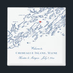 Íman Mapa do Casamento Elegante da Ilha de Chebeague<br><div class="desc">Encomendamento rápido e fácil! Estes imãs de mapa de Chebeague, Maine são perfeitos para receber seus convidados fora da cidade com guloseimas de boas-vindas, ou personalizá-los para sua festa de casamento. Mova o coração clicando em "Editar usando a ferramenta design" em "Personalizar". O mapa inclui Cabo Elizabeth, Portland, Cumberland, Falmouth,...</div>