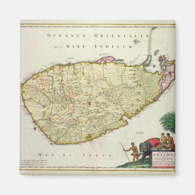 Íman Mapa do Ceilão de acordo com Nicolas Visscher (Frente)