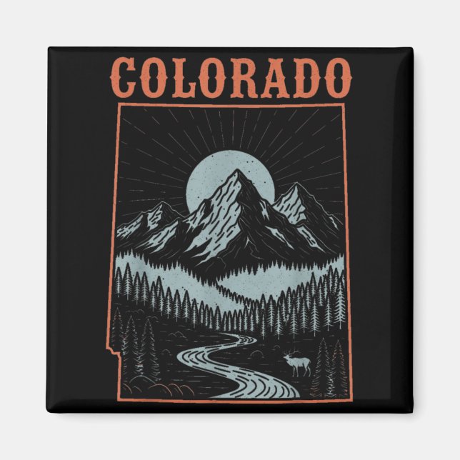 Íman Mapa do Colorado Vestindo Montanhas Retro (Frente)