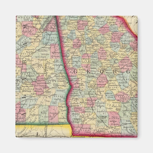 Íman Mapa Do Condado Da Geórgia E Do Alabama (Frente)