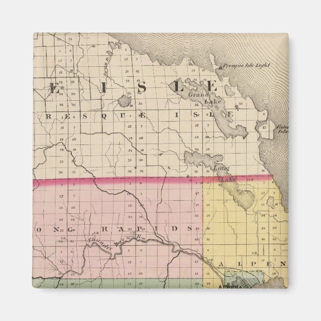 Íman Mapa do Condado de Alpena, Michigan (Frente)