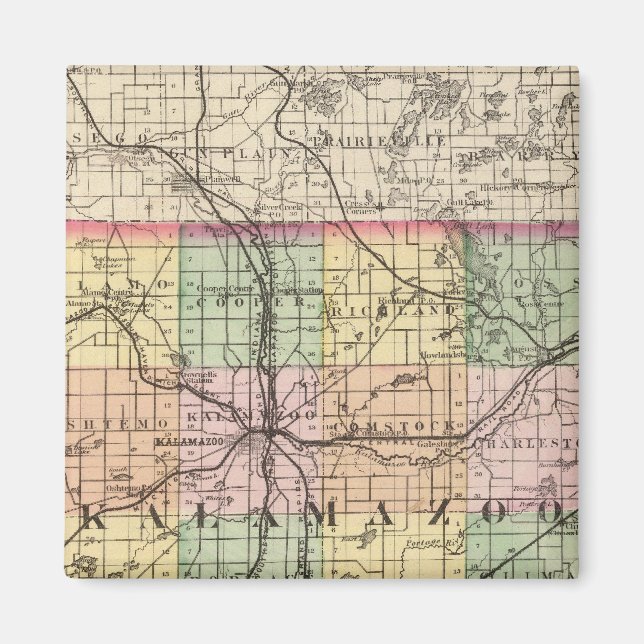 Íman Mapa do Condado de Kalamazoo, Michigan (Frente)