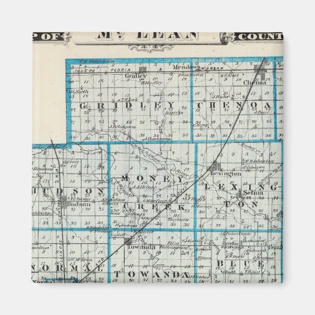 Íman Mapa do Condado de McLean e de Le Roy (Frente)