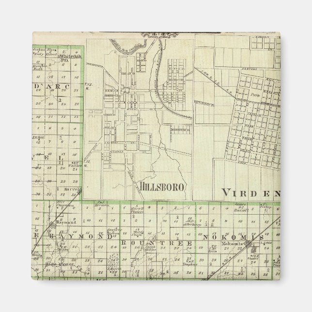 Íman Mapa do condado de Montgomery, Hillsboro e Virden (Frente)