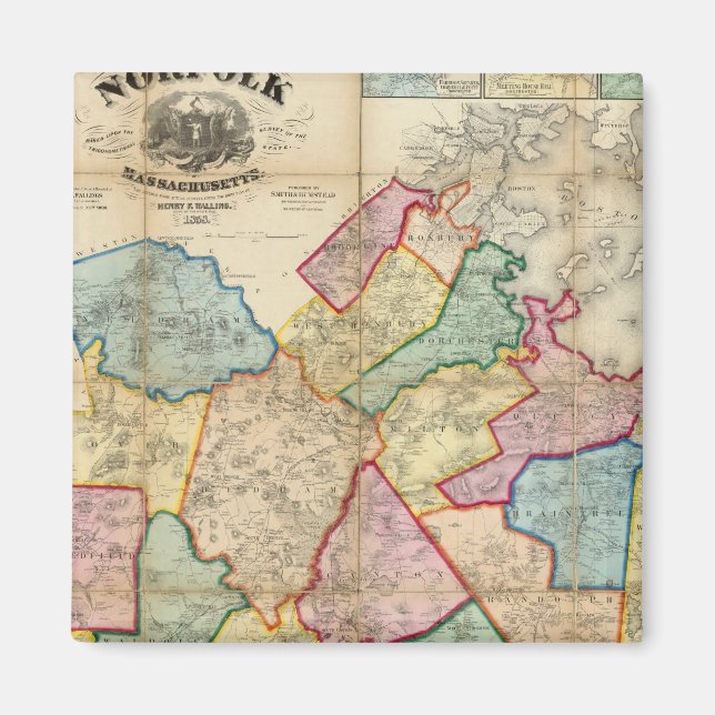 Íman Mapa do Condado de Norfolk, Massachusetts (Frente)