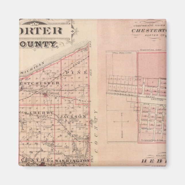 Íman Mapa do Condado de Porter com Chesterton, Hebron (Frente)