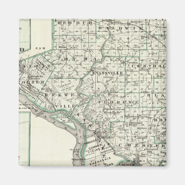 Íman Mapa do Condado de Randolph, Red Bud e Chester (Frente)