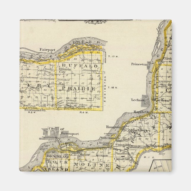 Íman Mapa do Condado de Rock Island e de Dixon (Frente)