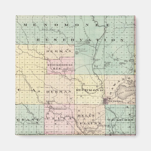 Íman Mapa do Condado de Shawano, Estado de Wisconsin (Frente)