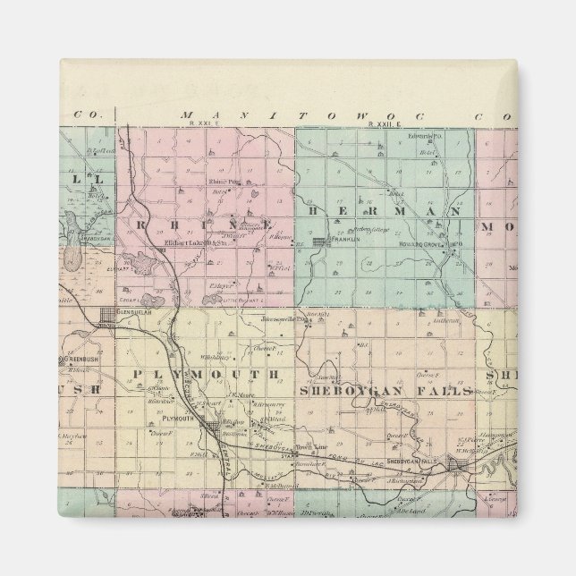 Íman Mapa do Condado de Sheboygan, Estado de Wisconsin (Frente)