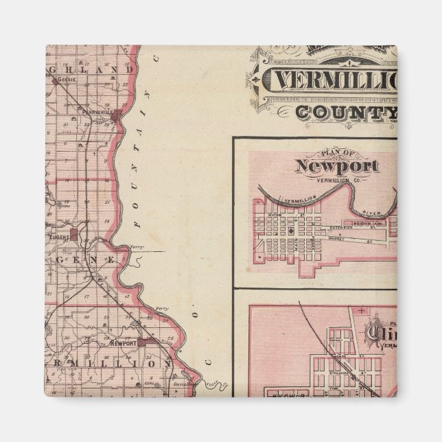 Íman Mapa do Condado de Vermilm com Newport (Frente)