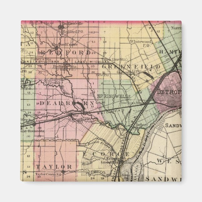 Íman Mapa do Condado de Wayne, Michigan (Frente)