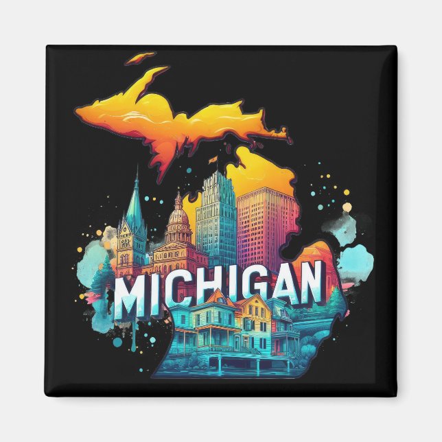 Íman Mapa do Estado do Michigan Retro Vintage (Frente)