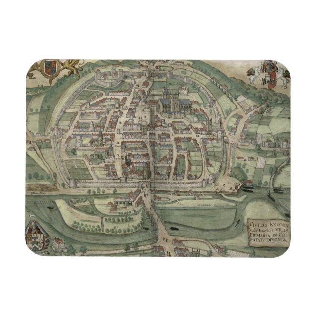 Íman Mapa do Exeter, de "Civitates Orbis Terrarum" por (Horizontal)