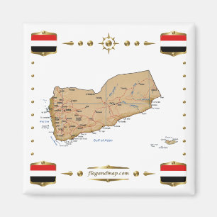 Íman Mapa do Iêmen + Magnete dos Sinalizadores