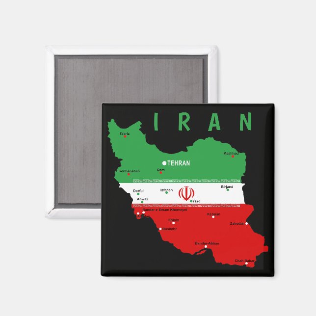 Íman Mapa do Irã com Bandeira e Emblema (Front/Back)