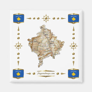 Íman Mapa do Kosovo + ímã dos pavilhões