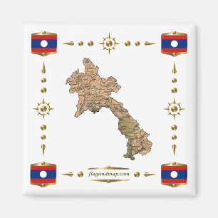 Íman Mapa do Laos + ímã dos sinalizadores
